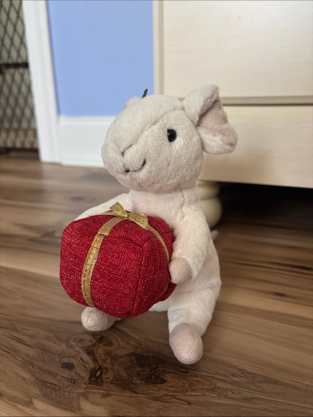 Jellycat Plush White Mouse Holding Red Gift